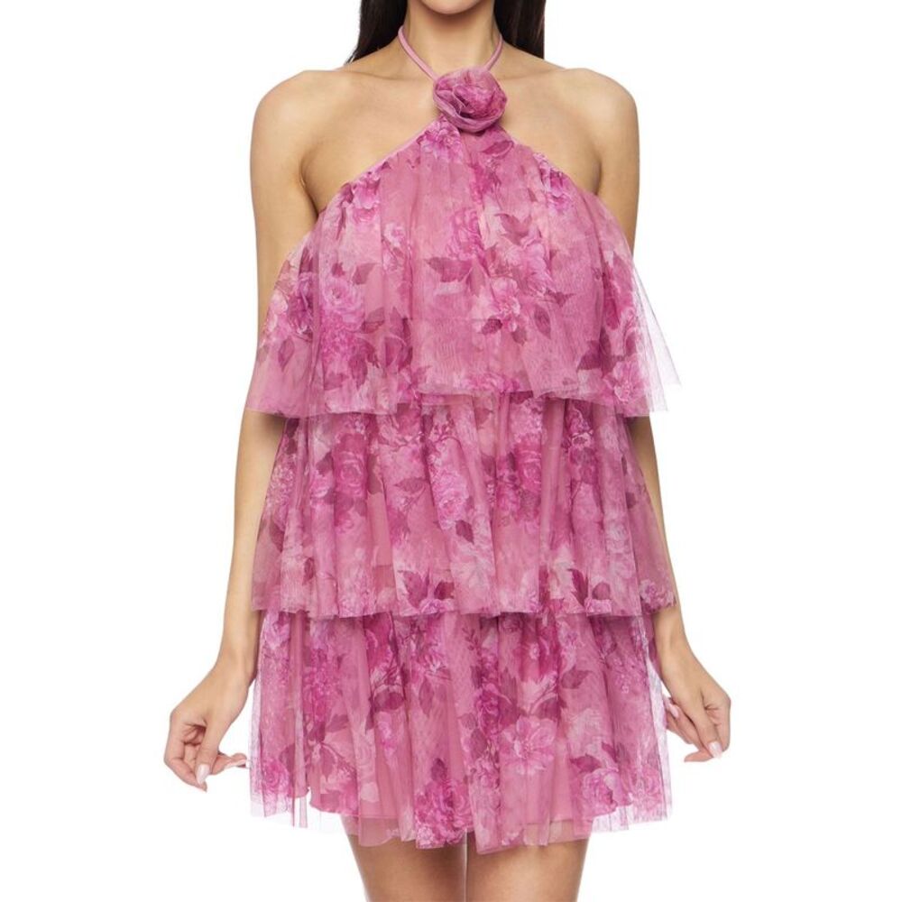 Alex & Sophia Juniors Printed Short Halter Dress 15/16 Dark Mauve/Multi NWT $69